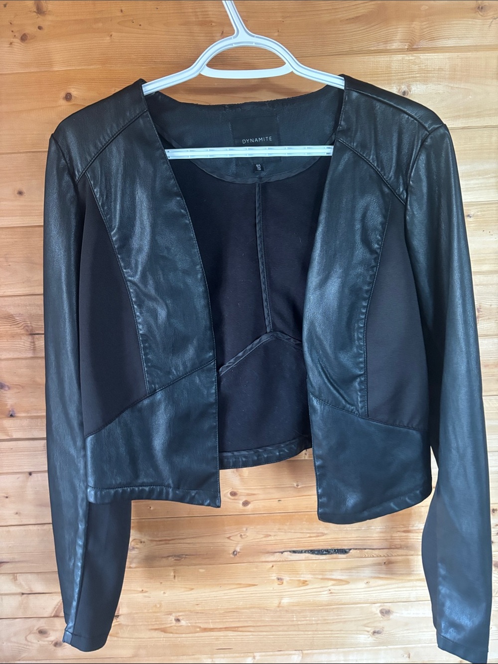 Dynamite Black Faux Leather Open-Front Cropped Jacket